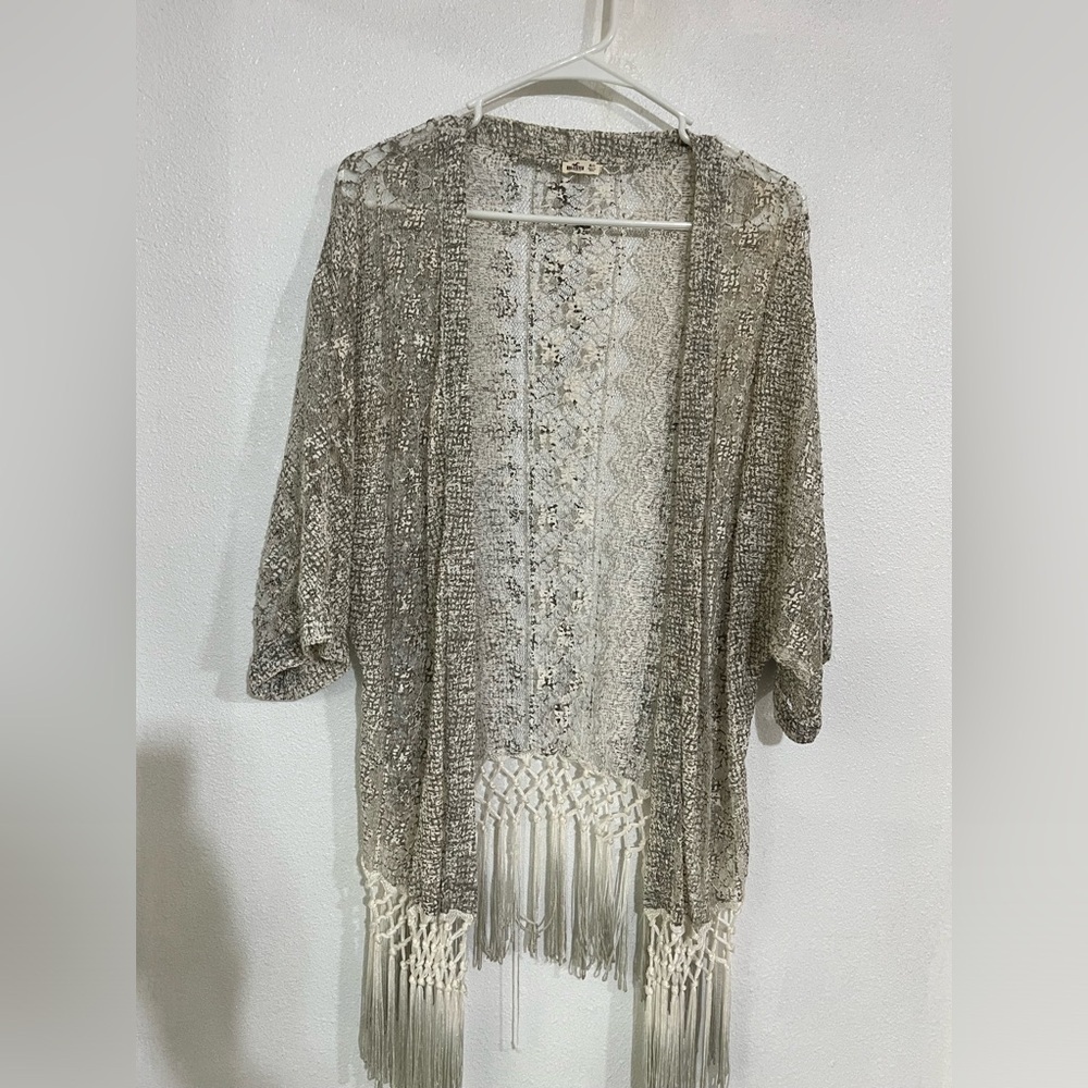 Hollister open lace, Poncho cardigan fringe bottom bad sleeve